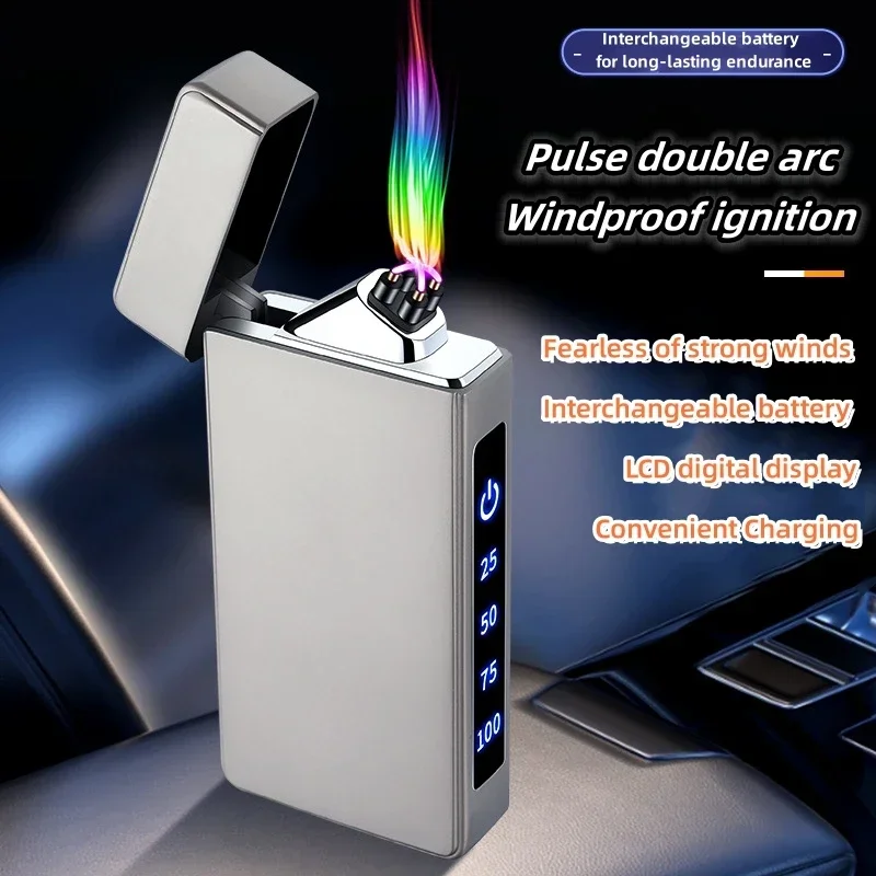 2024 Innovative Replaceable Battery Type-c Fast Charging Dual Arc Lighter Windproof USB Intelligent Igniter Touch Sensor Lighter