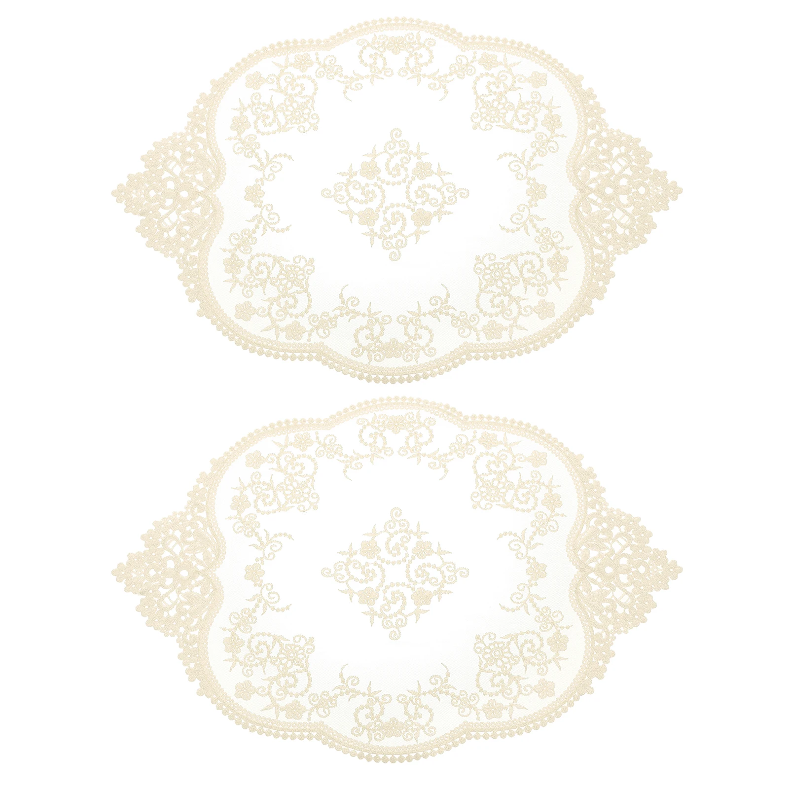 

2Pcs Retro Lace Placemats, French Crochet Doilies Oval Embroidered Hollow Cup Vase Table Mat for Dining Table Kitchen Party