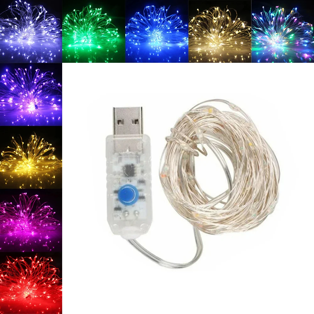 1m-10m USB LED String Light 8 Modes Fairy Warm White/Cool White Party Christmas Xmas Wedding Home Decoration Garland Wire Copper