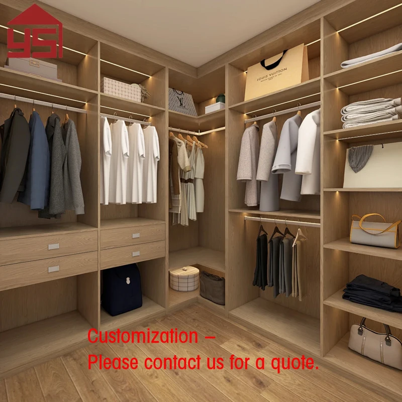 custom.Melamine Walk-in Closet Wardrobe Open Shelf Soft Close Homeowners Closet System