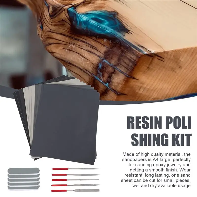 AT19-23 Pcs Resin Casting Tools Set, Epoxy Resin Polishing Kit, 12 Sand Papers, 5 Polishing Blocks, 5 Shapes Files, 1 Brush