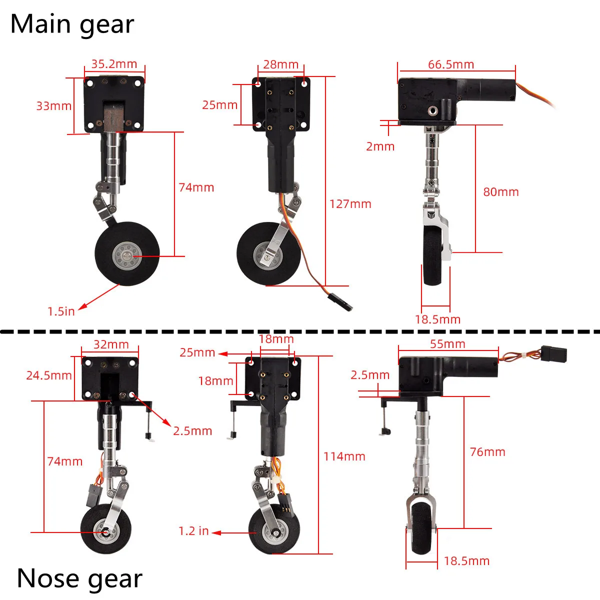 Retractable Landing Gear With Wheels For 3KG RC Model Airplane