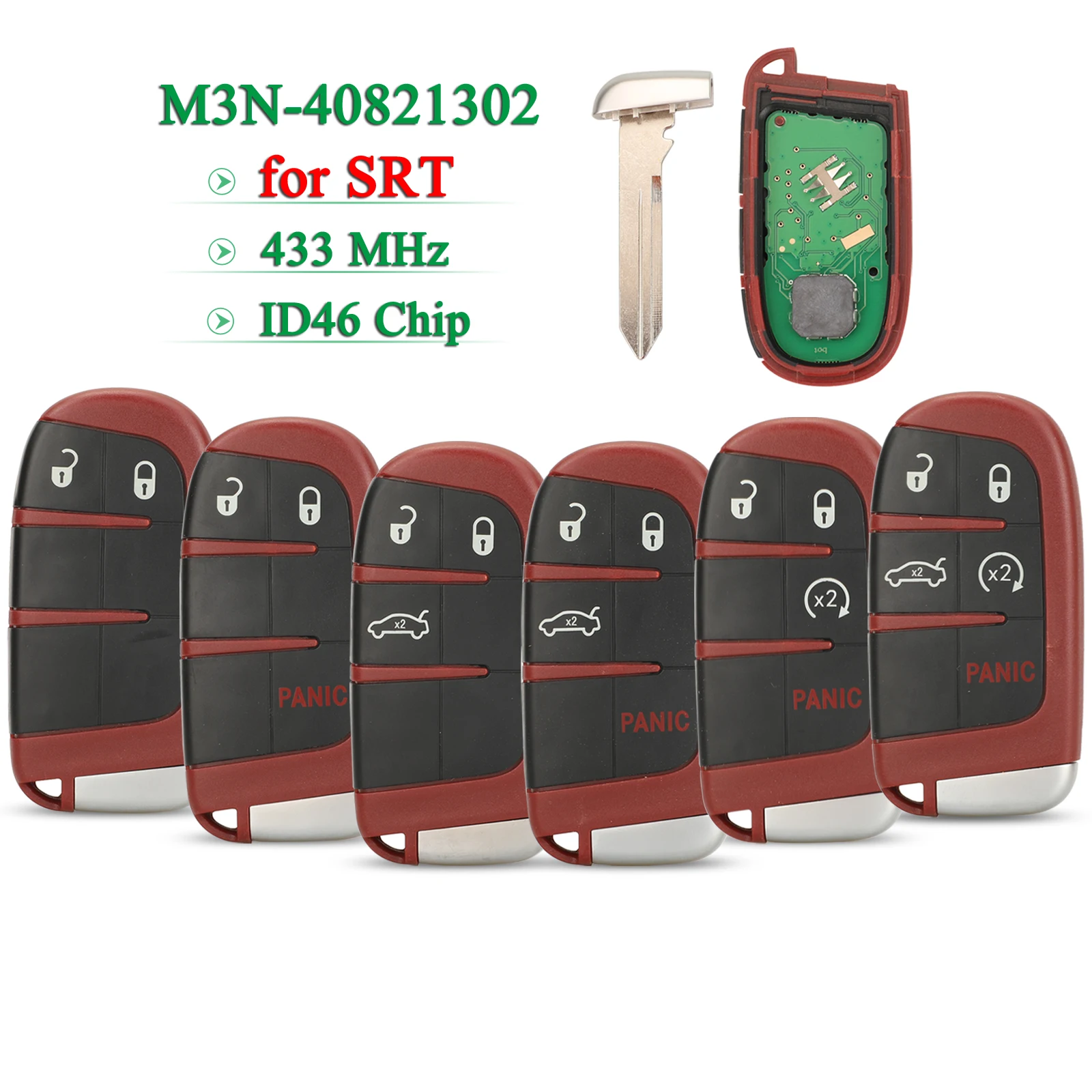 

jingyuqin M3N-40821302 For Dodge Challenger Charger Dart Durango Chrysler 300 Jeep SRT Red Remote Car key 433MHz id46 Chip