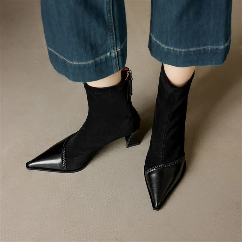 2026 Autumn Winter Women Boots French Retro Pointed Toe Shoes for Women Handmade High Heel Skinny Boot Split Leather Short Boots