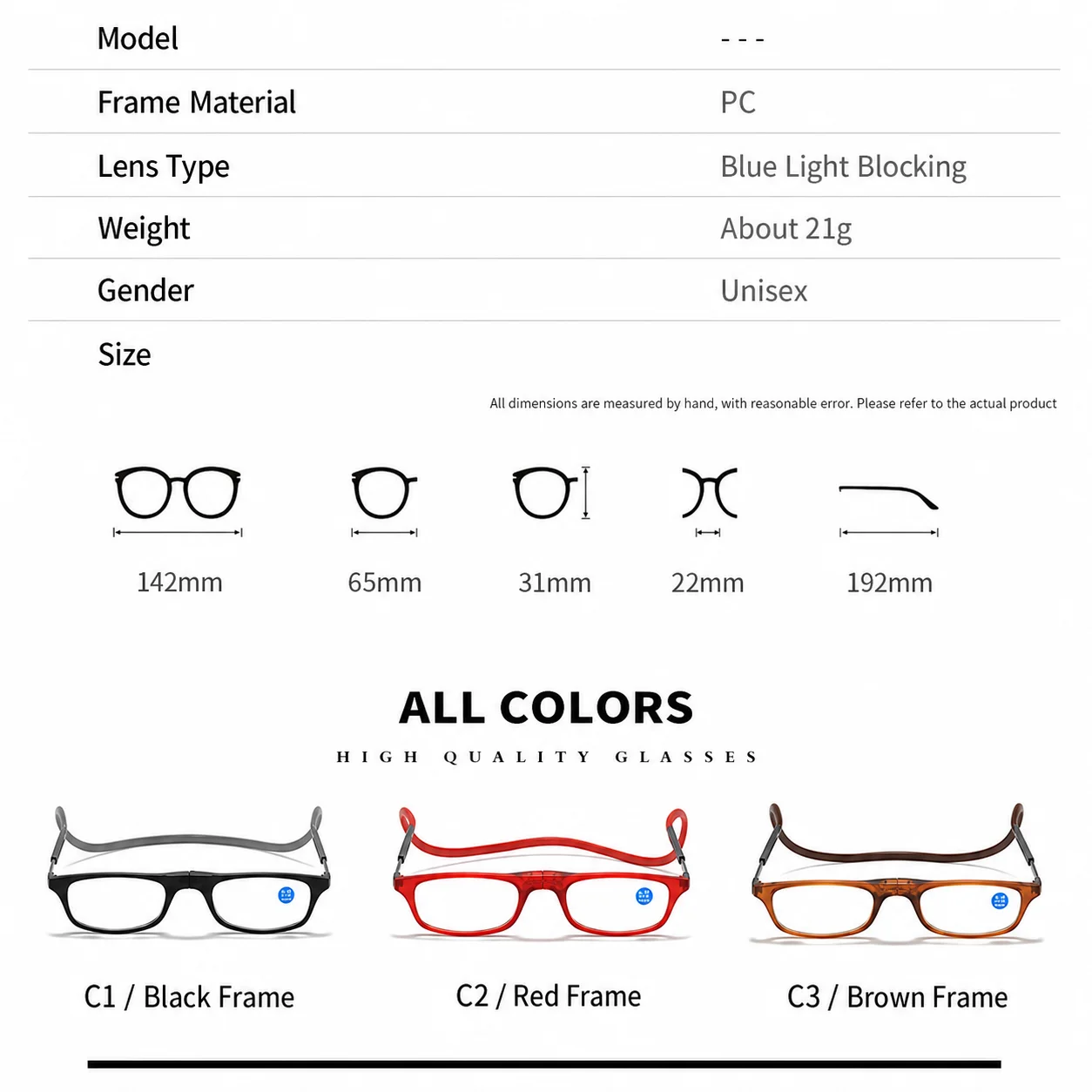Marken-Magnetische Halskettengläser mit Blaulichtfilter, Tragbare Vergrößerungslinse, Anti-Verlust-Brille 0+1+1,5+2,0+2,5+3,0 – Detail 4