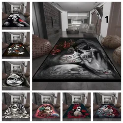 Skull Girl Carpet Living Room Large Area  Flower Black Bathroom Mat Home Decor  Entrance  Door