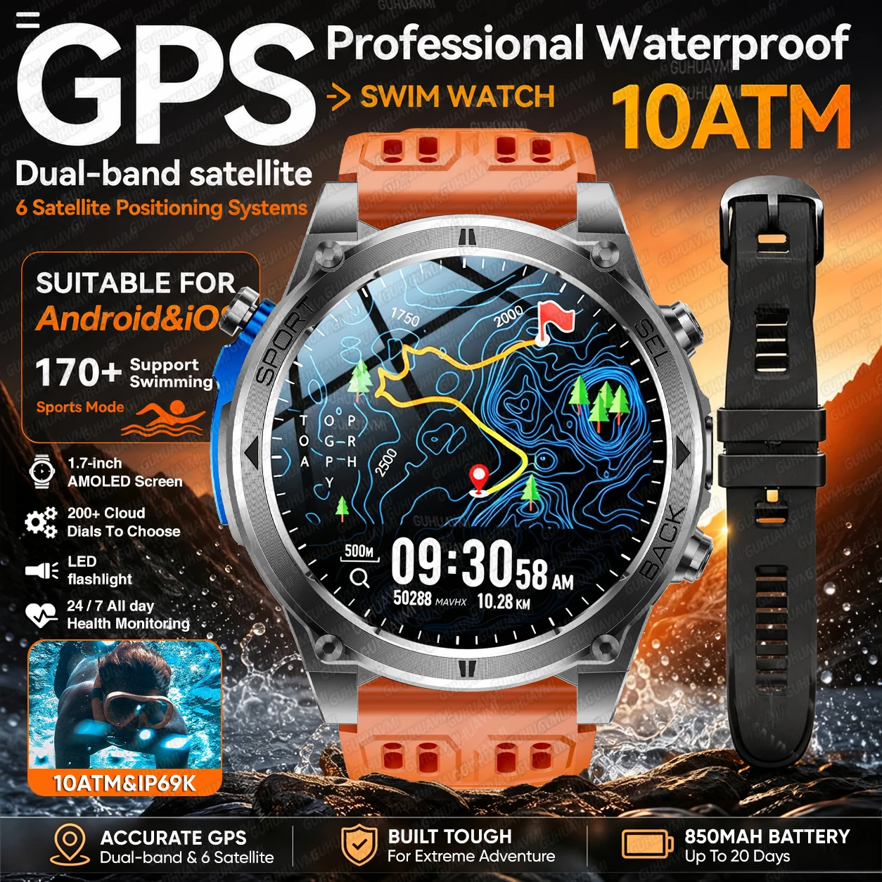 2026 GPS T-RX4 Ultra Outdoor Sports Smart Watch Built-in GPS Flashlight 10ATM Waterproof 850mAh Battery Men Military Smartwatch