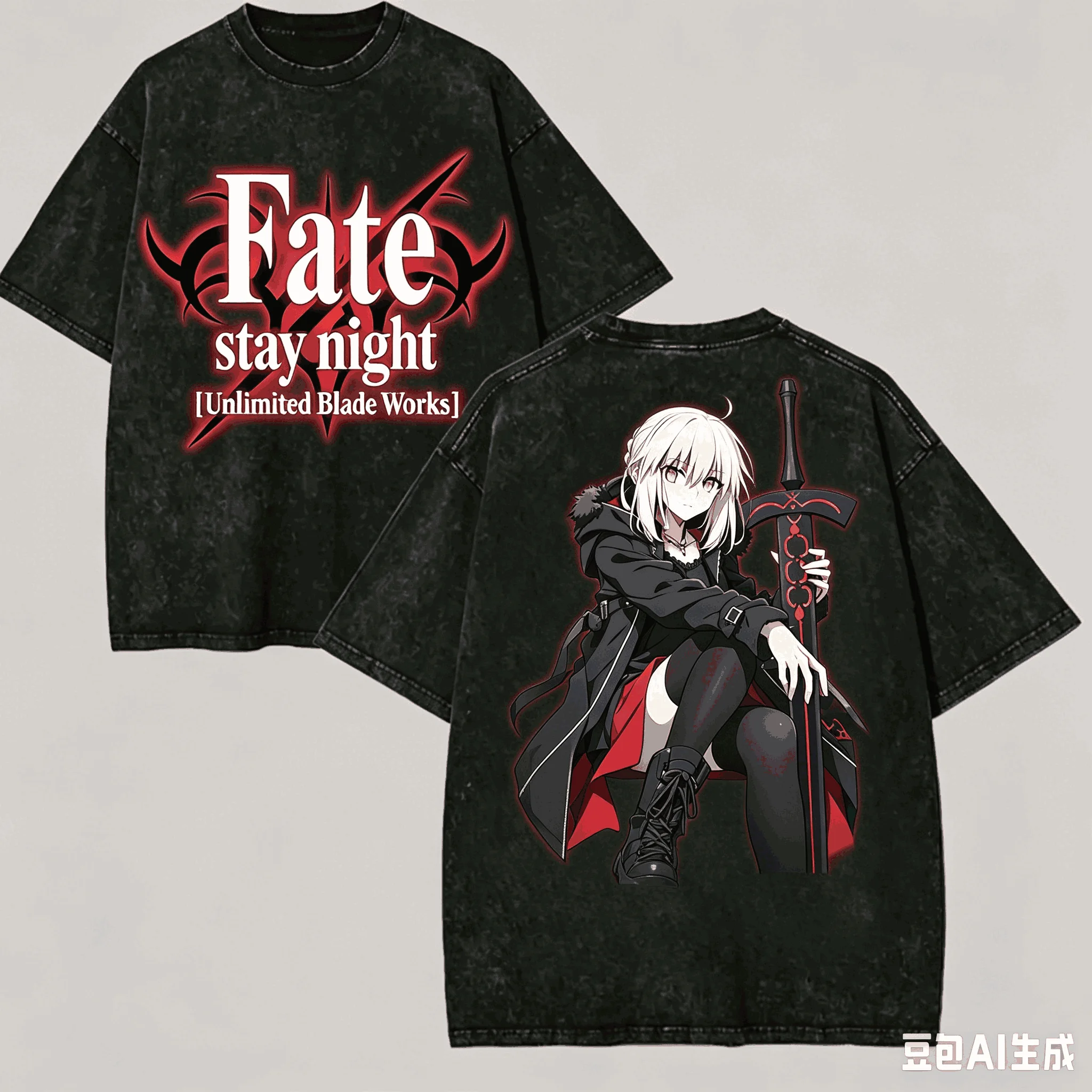 Fate stay night Washed T-shirt Anime Lover Harajuku New Model Oversized Vintage Loose Unisex Vintage Loose Harajuku high quality