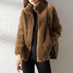 Winter Fleece Zipper Coat Plush Warm Cardigan Women's Winter Coat with Stand Collar Drawstring Zipper Placket Stylish Fleece