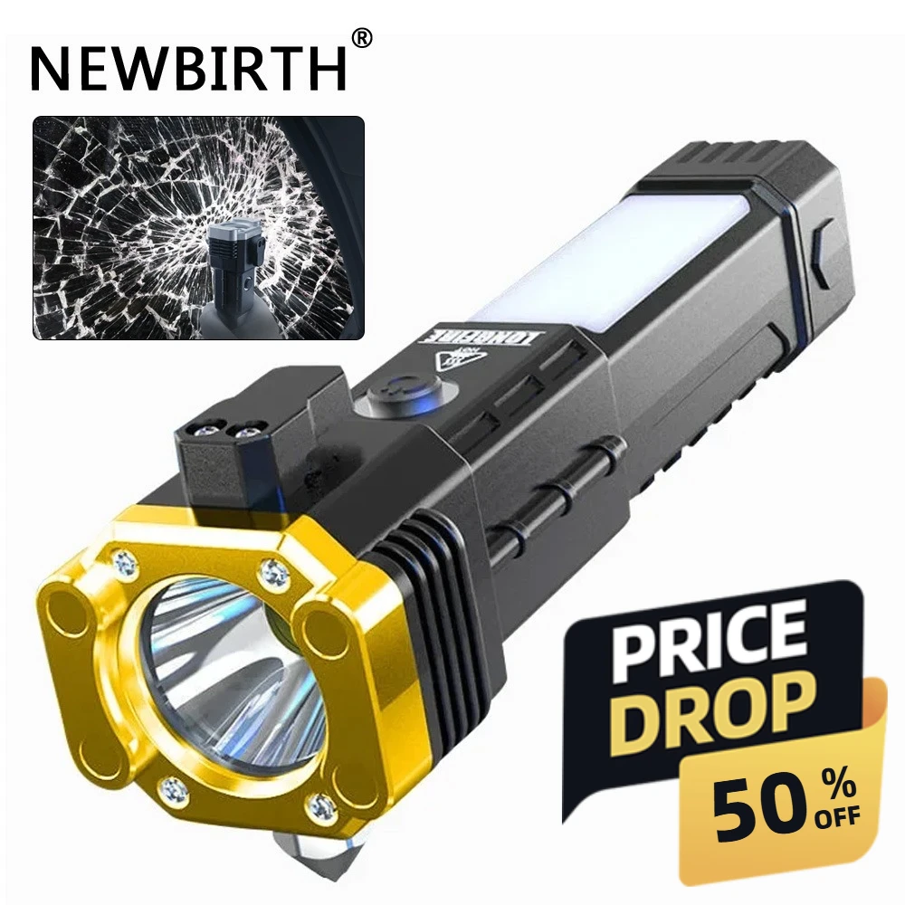 

Портативный светодиодный фонарик, перезаряжаемый фонарик с аварийным молотком для автомобиля, дома, аварийной безопасности, кемпинга на открытом воздухе