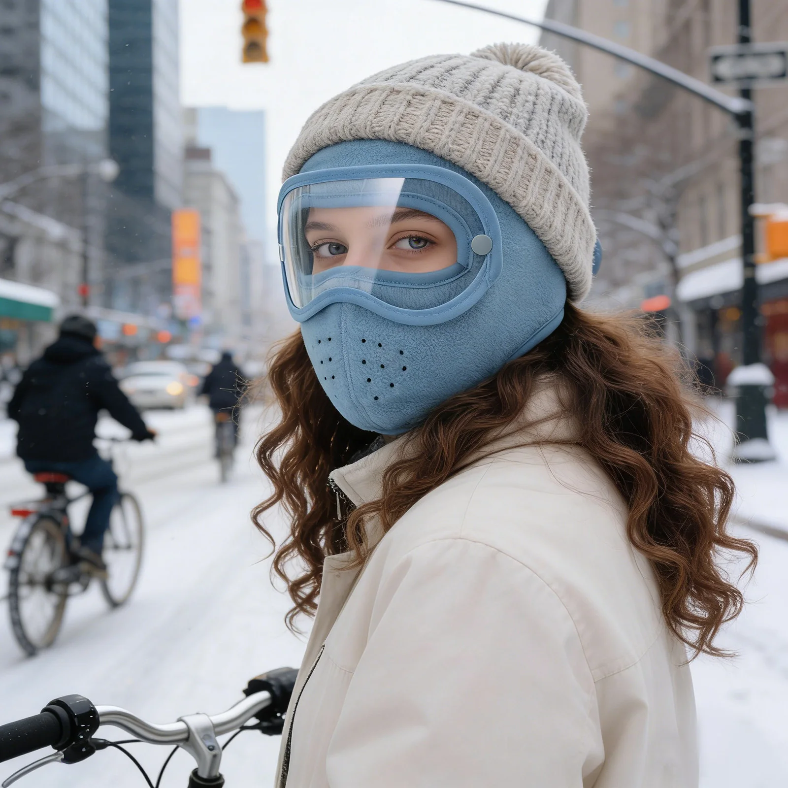 قناع دافئ بلون نقي من الصوف القطبي لركوب الخيل في الهواء الطلق مقاوم للرياح عالي الوضوح ومضاد للضباب قناع وجه لركوب الدراجات