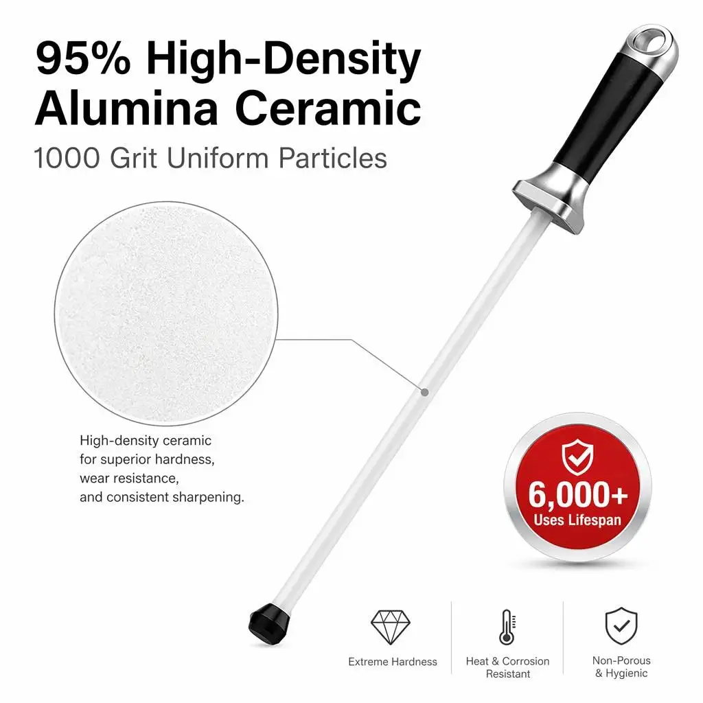 TAIDEA TG2006 12-inch Ceramic Sharpening Rod, 1000 Grit Pro Honing Steel for Knives, LFGB SGS CIQ Certified, 275g Lightweight view 3