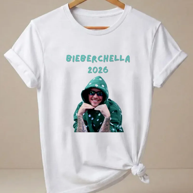 Футболка Bieberchella Coachella Singing with You для мужчин и женщин, повседневная футболка с короткими рукавами, футболка с круглым вырезом и принтом, одежда