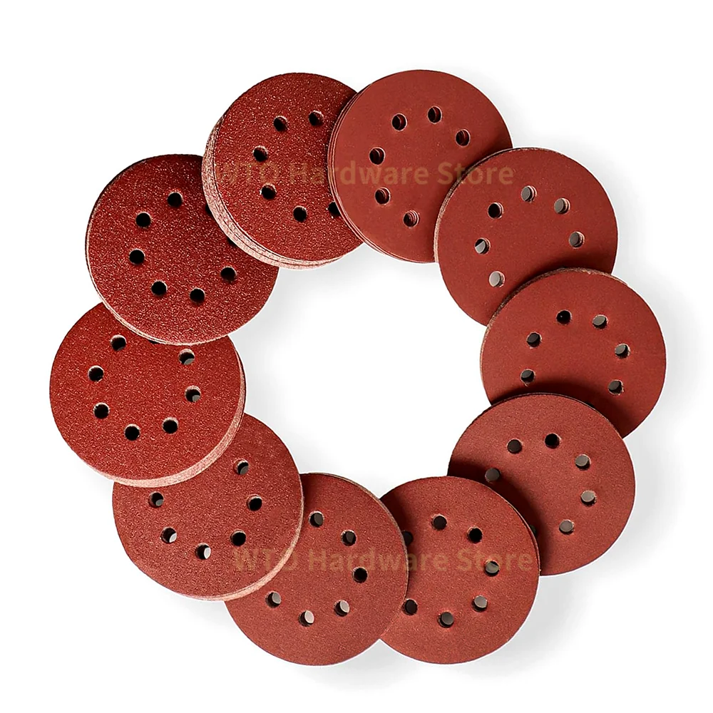 50PCS 5 Inch 8 Hole Sanding Discs, 40-1000 Grits Hook and Loop Abrasive Sanderpaper for Automotive Paint Metal Woodworking