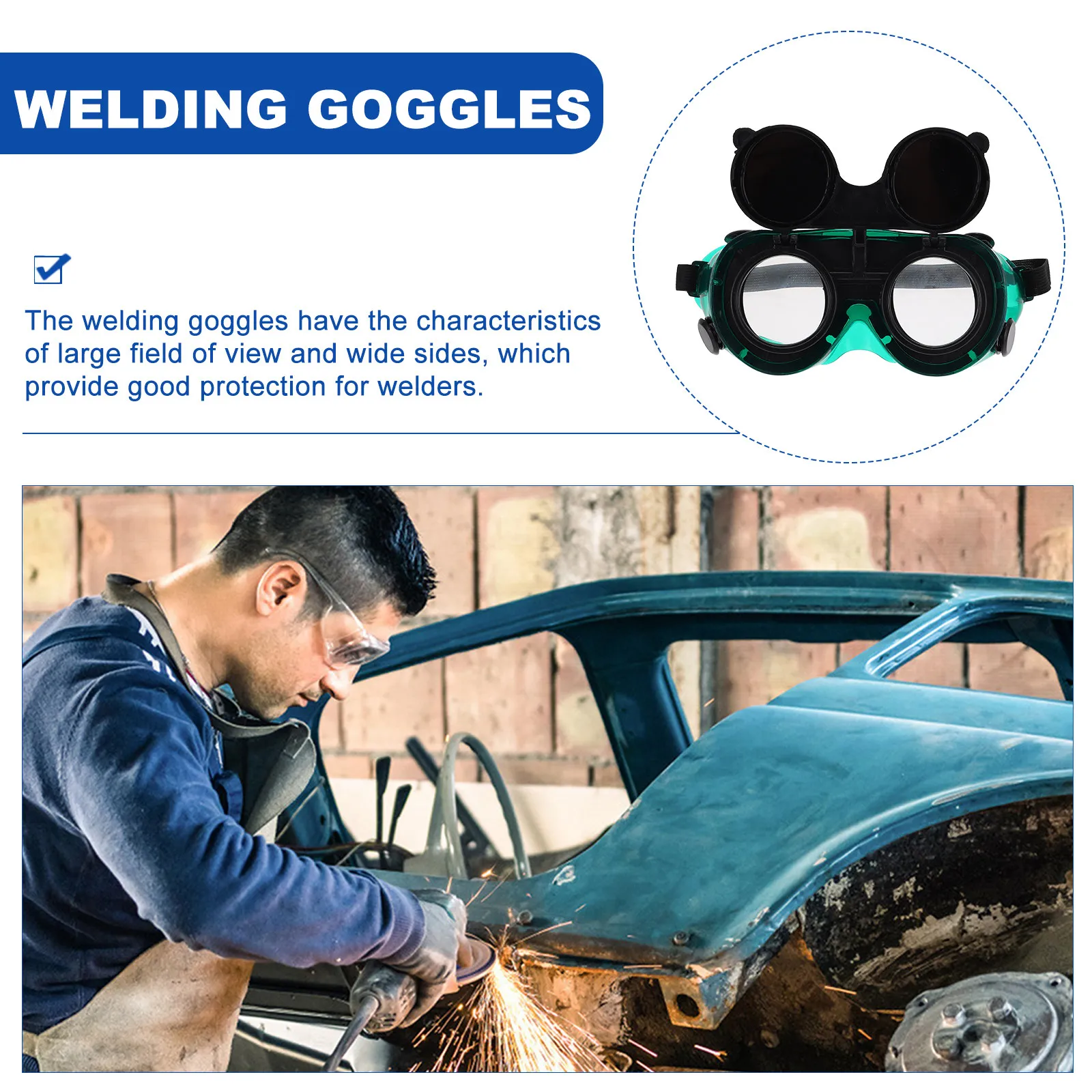 2Pcs Welding Goggles Flip-Up Design Safety Welding Glasses Wear Resistance Elastic Band Compatible with Myopia Glasses Strong