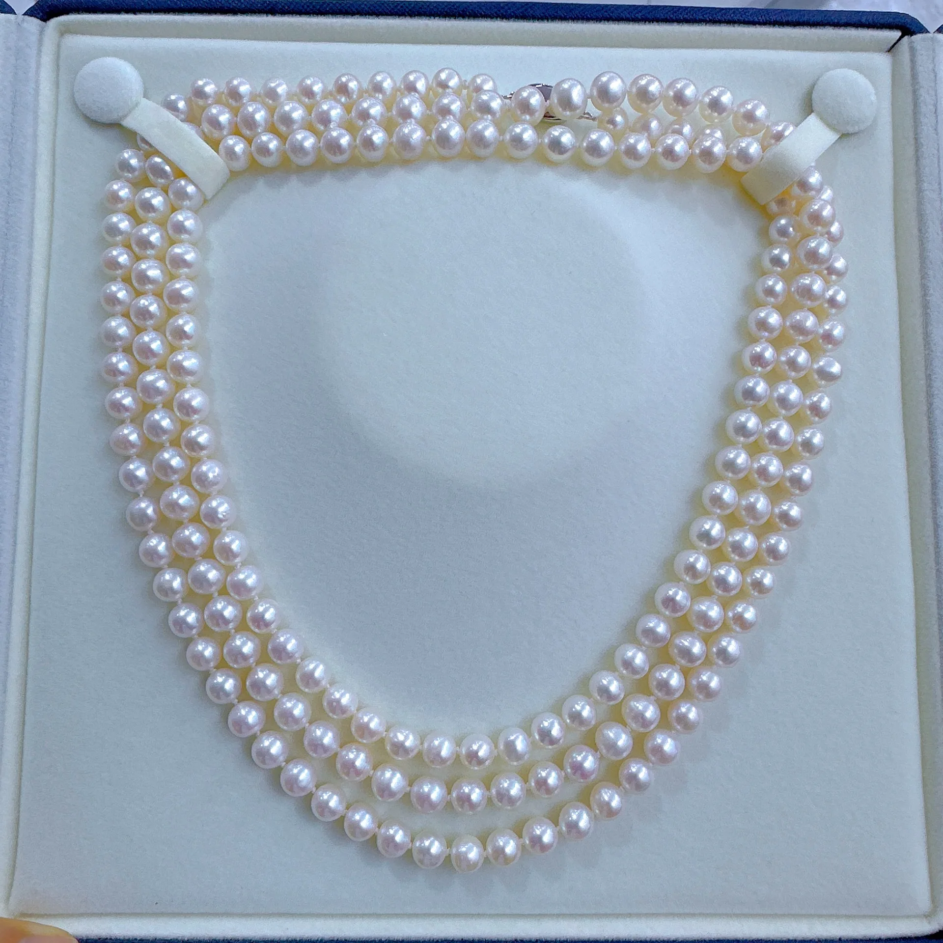 

Beautiful Pearl Necklace AAAA 7-8mm Natural Round Japanese Pearl Necklace 925 Silver Button Length 130cm