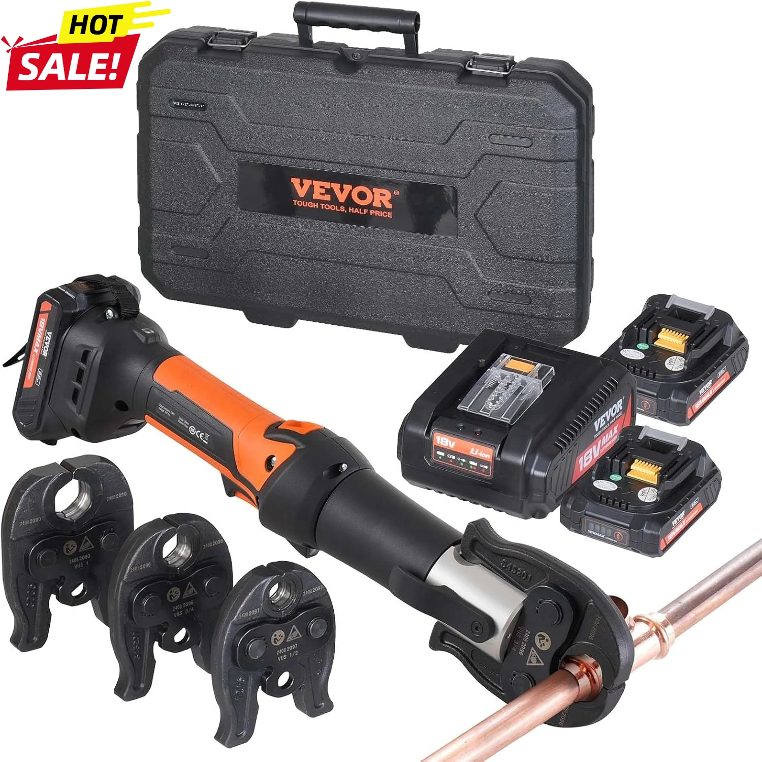 

Mini ProPress Tool, 18V Electric Pipe Crimping Tool for 1/2", 3/4", 1" Copper Pipes, Press Tool Kit with 3 Pro Press Jaws