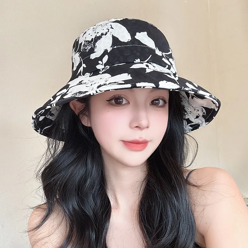 Spring/summer women\'s fisherman hat Fashion versatile foldable printed hat Sun hat with sun protection for outdoor travel