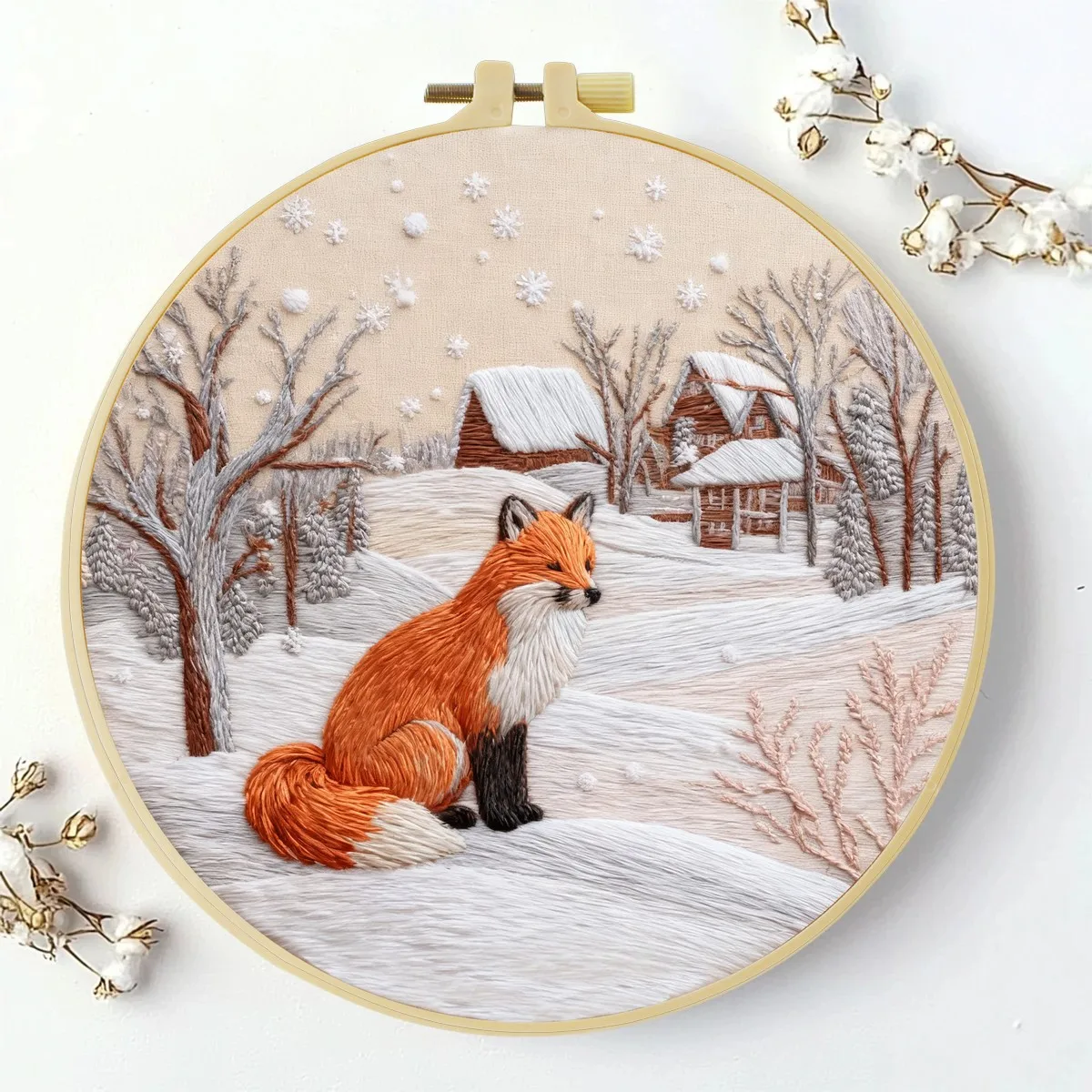 1 Stück 20X20CM/15X15CM 7,87/6,3 Zoll Der Fuchs im Schnee Stickerei-Starter-Kit DIY-Kit DIY-Stickerei-Set Handarbeiten – Detail 5