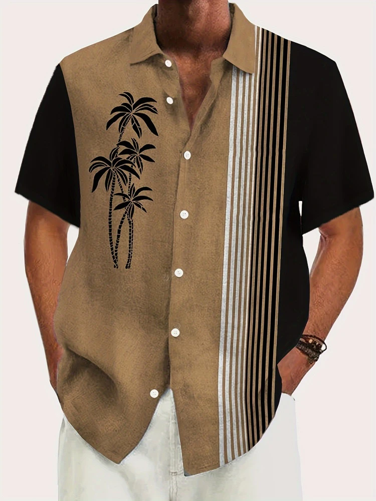 Summer 3D Striped Retro Printed Men's Shirts Casual Men's Short-Sleeved Shirts Outdoor Vacation Beach Shirts Seaside T-Shirt