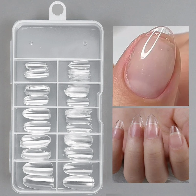 

100Pcs/Box Short Almond False Nails Full Cover Sculpted Soft Gel Nail Tips Press on Capsule Gel Artificial Fake Nails