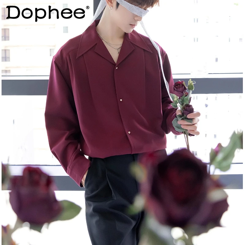 

Men's 2025 Autumn New Elegant Light Luxury Solid Color Long Sleeve Chic Shirt Men's High-End Versatile Tops Male Handsome Shirts