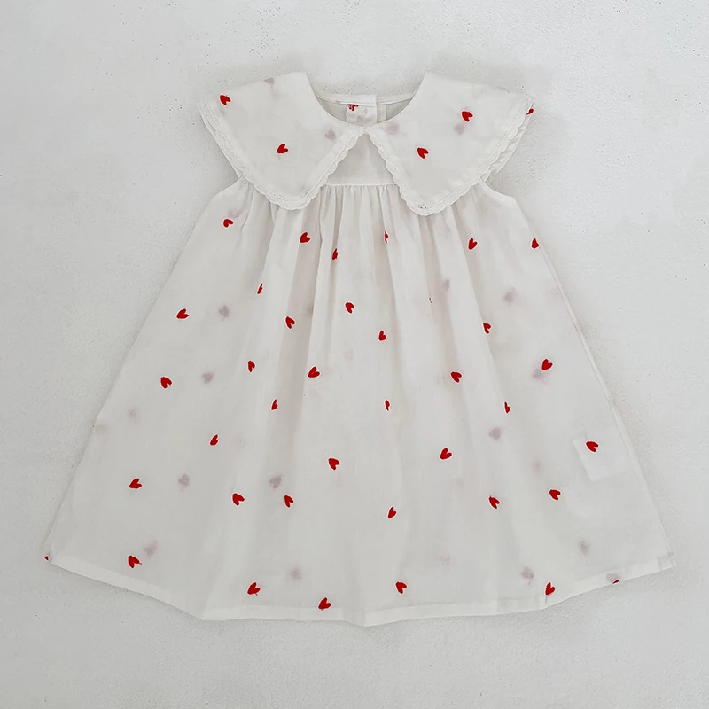 2026 Sommer Neu 2-6 Jahre Ärmelloses Weißes Kleid für Mädchen Kinder Prinzessinnen-Geburtstagskleid mit Herz-Print im Westlichen Stil – Detail 2