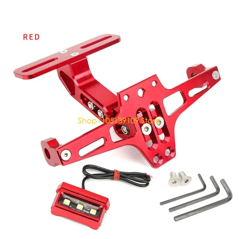 Motorcycle License Plate Mounting Bracket Sliding Adjustment High Intensity LED Lighting Reinforced Aluminum Structure
