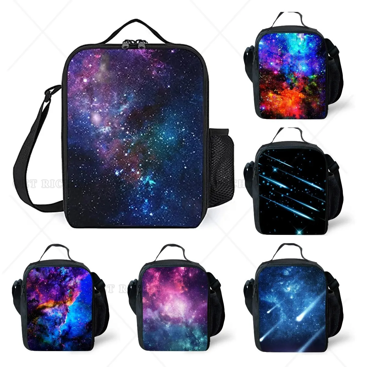 Fiambrera Galaxy para niñas y niños, bolsas de almuerzo portátiles a prueba de fugas con correa ajustable para el hombro y bolsillo lateral,