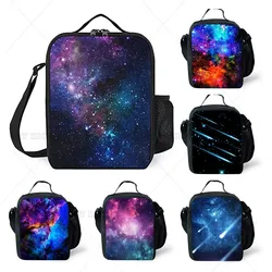 Lancheira Galaxy para meninos e meninas, lancheira portátil à prova de vazamentos com alça de ombro ajustável e bolso lateral durável e reutilizável