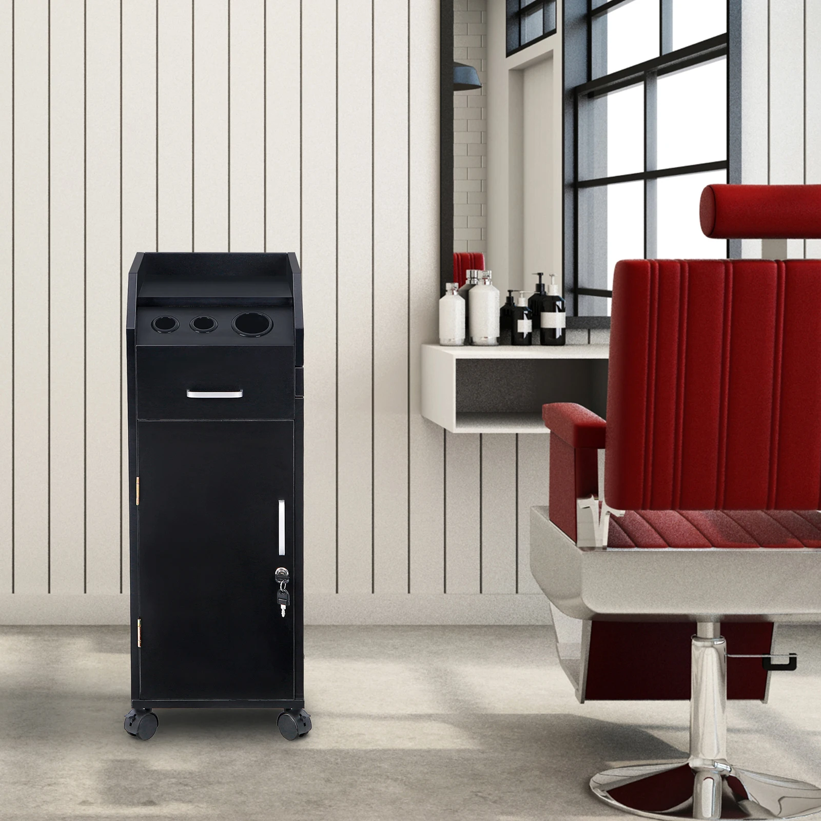 

Hair Salon Storage Cart with Wheels, Hairdressing Tools Station Mobile Makeup Case,storage trays on the side,Hairdressing cart