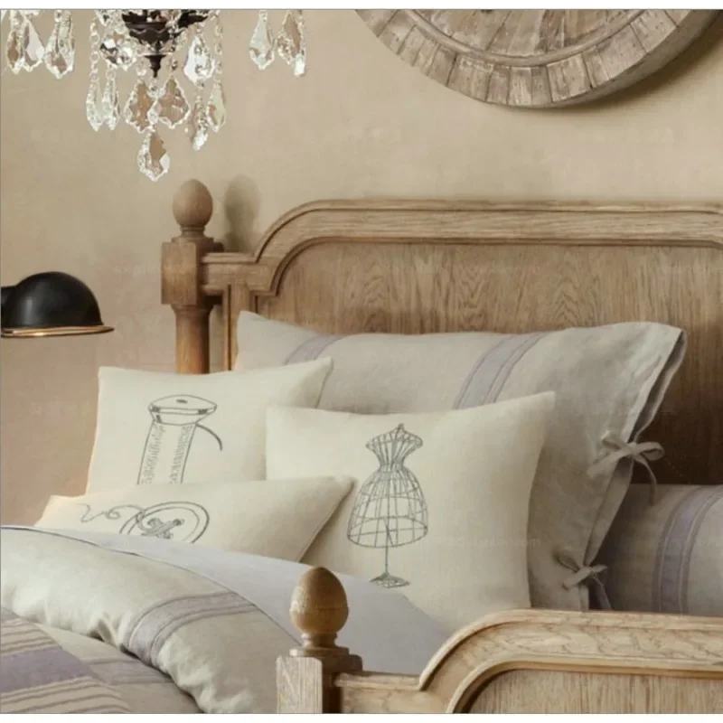 American country rattan bed 1.2m French solid wood bedroom vintage small apartment princess single