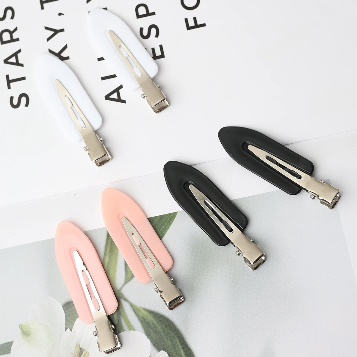 12pcs Black And White Pink Simple And Fashionable Women's Seamless Bangs Hair Clips Makeup Seamless Hair Clips Side Clips Suitab