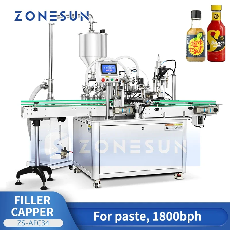Zonesun-máquina automática de llenado y tapado de líquidos gruesos, monobloque, envasadora rotativa, ZS-AFC34