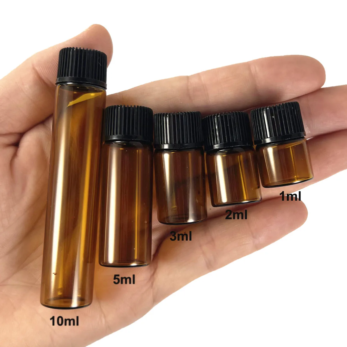 100X 1/2/3/5/10ML Mini bursztynowe puste szklane butelki z zakraplaczem Olejek eteryczny Zapach Aromaterapia Próbka Butelka testowa Reduktor otworu — zdjęcie 4