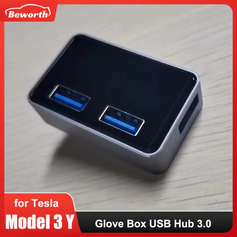 Car USB Hub 3.0 for 2023 Tesla Model 3 Y High Speed 3 Ports Mini Cube USB Docking Station for Glove Box USB Adapter Accessories