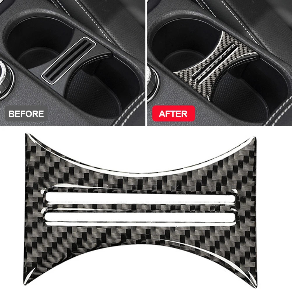 Car Carbon Fiber Interior Water Cup Holder Decor Covers Trim For Mercedes Benz B A GLA CLA Class W176 X156 C117 2014 - 2017