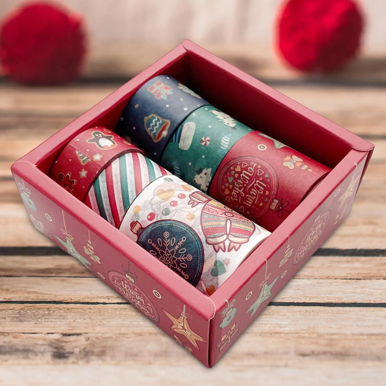 6 Pieces Christmas Washi Tape Christmas Wrapping Tape for Card Party Favors