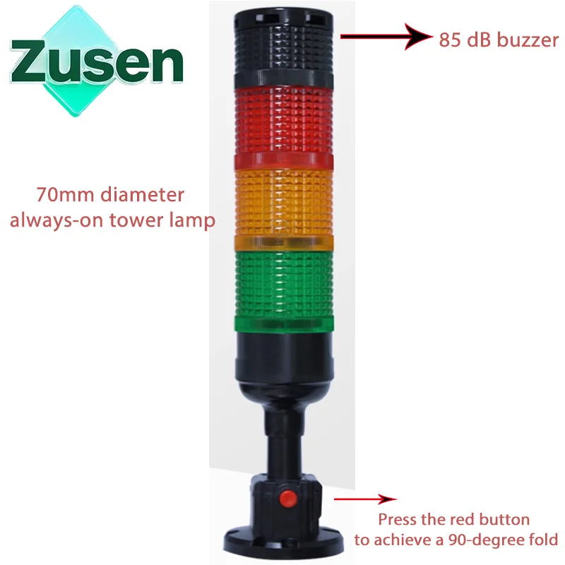 Zusen 70mm Three layer TB7-RGY-BZ-2/2Y 12V 24V Warning light signal LED three-color machine tool indicator with Buzzer