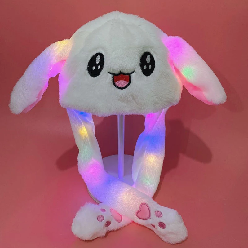 Chapeau de lapin en peluche brillant oreilles mobiles Cosplay chapeaux mignons casquette de lapin de noël en peluche lumineuse pour enfants femmes filles cadeau de noël