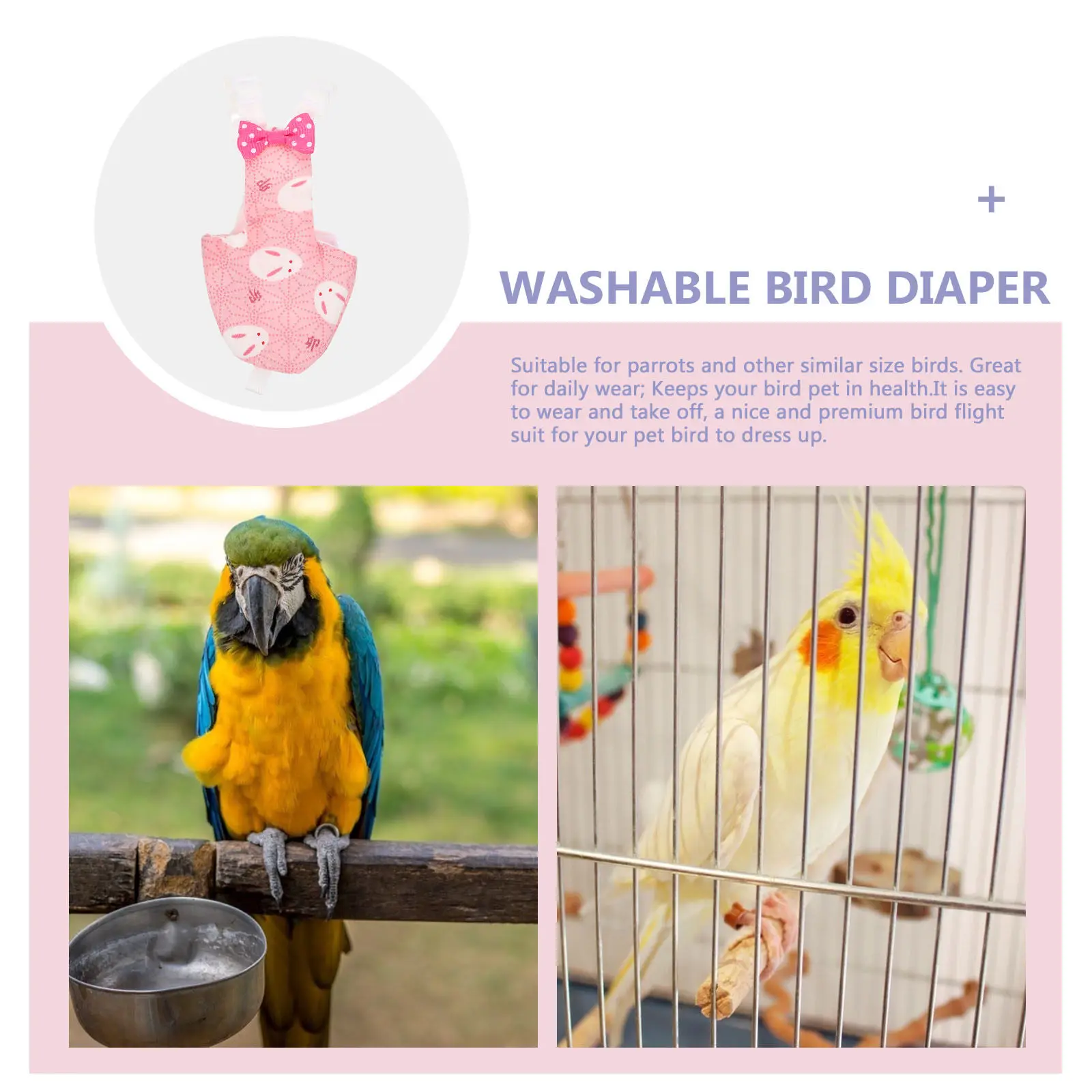 

Washable Bird Diaper Reusable Parrot Flight Suit Lightweight Comfortable Decorative Bird Clothes for Daily and Party