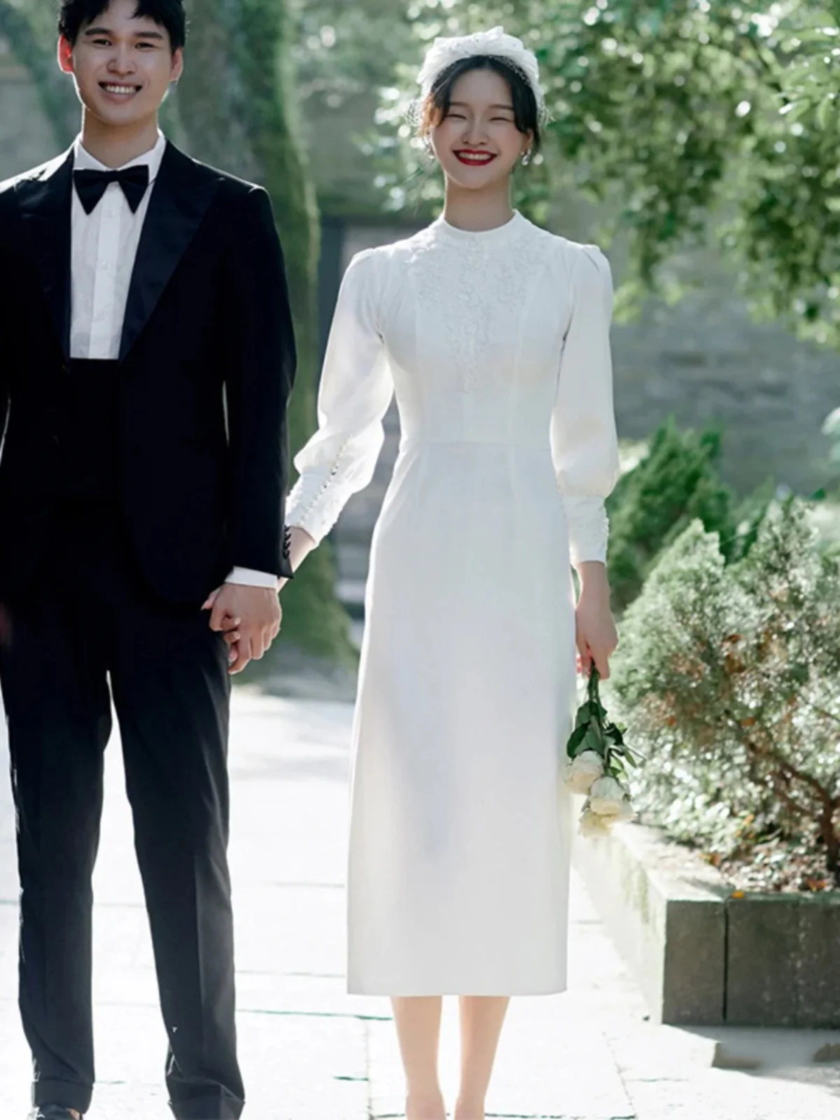 

White Long Sve Dr Engagement Par Wedding Registration Vintage Sle mid Waist Fit for Daily Wear Date Cany Par