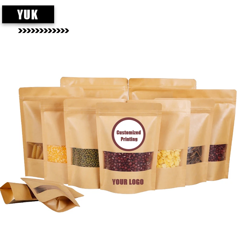 

Kraft Paper Stand Up Zipper Packaging Bag with Window, Food Grade, Biscuit Tea and Cookies Pouch