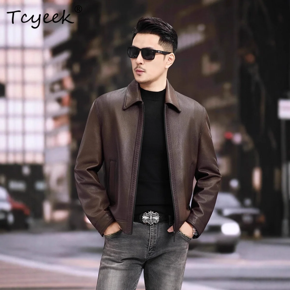 

Tcyeek Мужская куртка из натуральной кожи из натуральной козлиной кожи, весенне-осенняя одежда 202, винтажное мужское пальто, новинка, модное пальто Jaqueta Couro