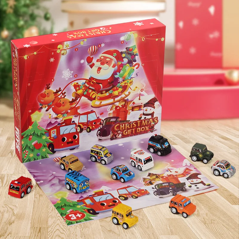 Christmas Advent Calendar Car Toys Blind Box 24 Days Countdown Race Car Stuffer Xmas Gifts for Kids Festive Toy