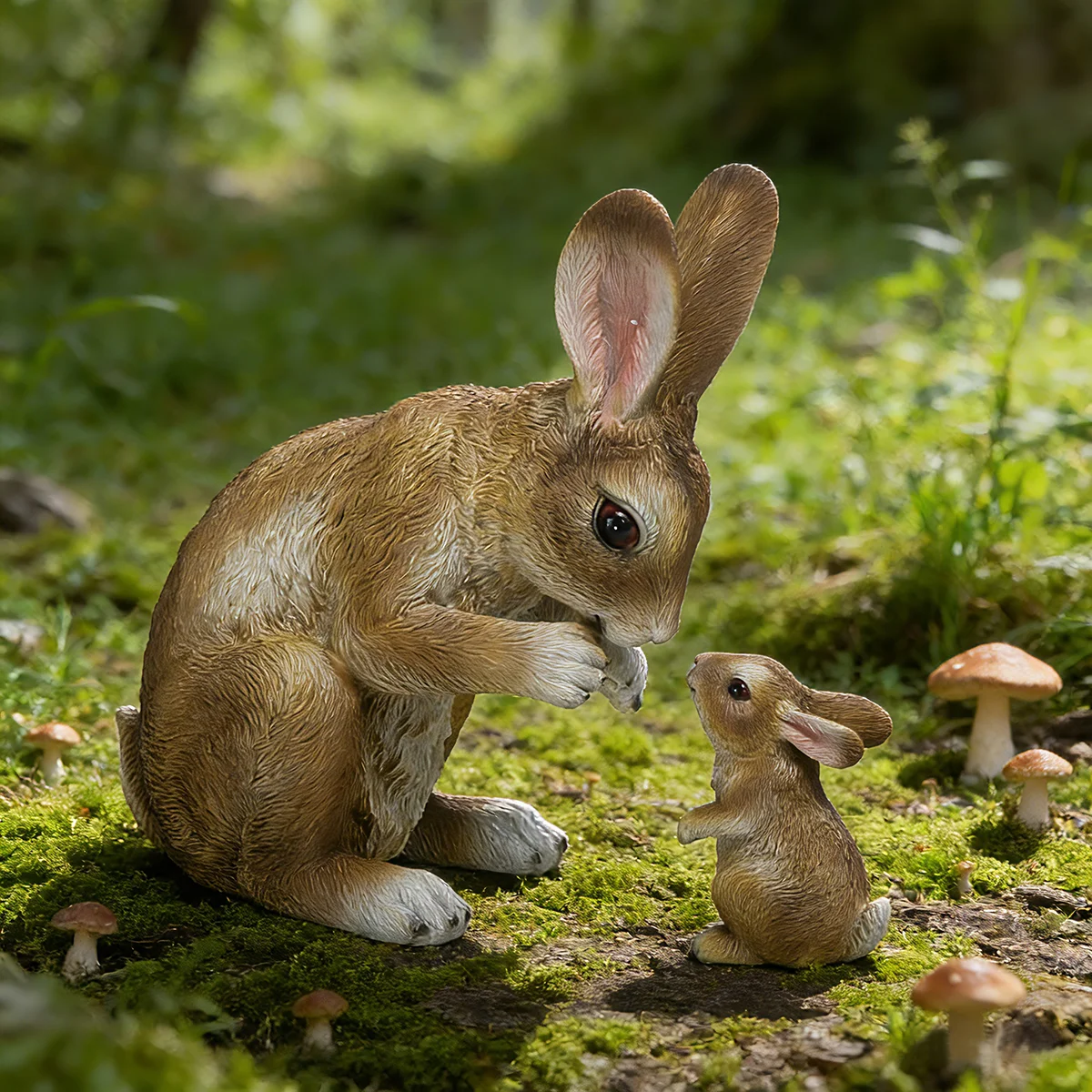 A Pair of Brown Mother and Baby Wild Rabbits for Outdoor Garden Decorations, Easter Bunnies.