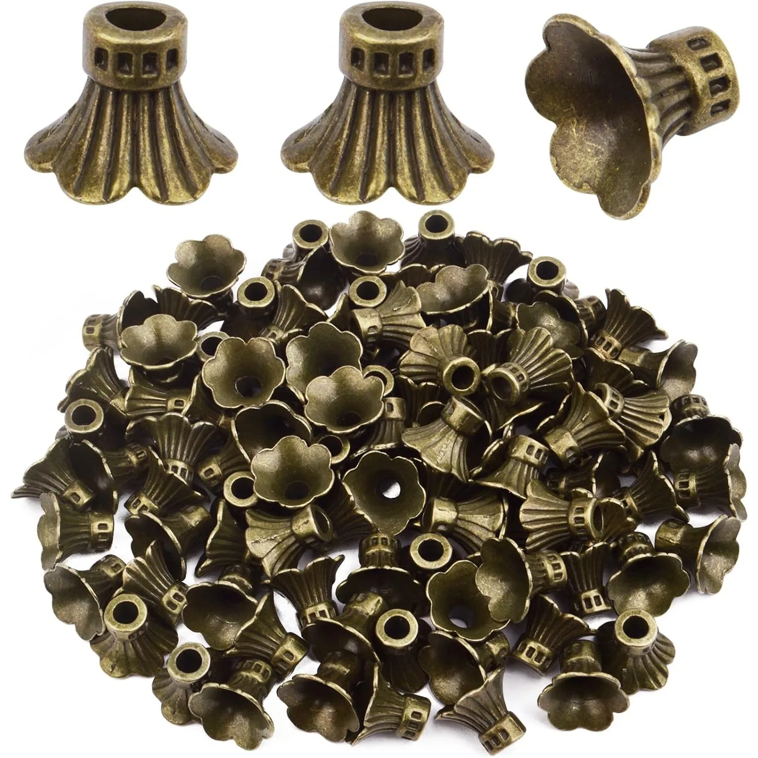 

100pcs Bronze Flower Bead Caps Tibetan Alloy Tassel End Caps Spacer Bead End Caps Covers for DIY Earrings Bracelet Jewelry
