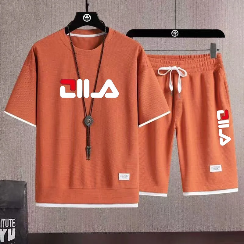 تي شيرت وسروال قصير الأكمام للرجال صيفي جديد يسمح بمرور الهواء لعام 2025 طقم مكون من قطعتين ، بدلة رجالية غير رسمية للشاطئ في الهواء الطلق