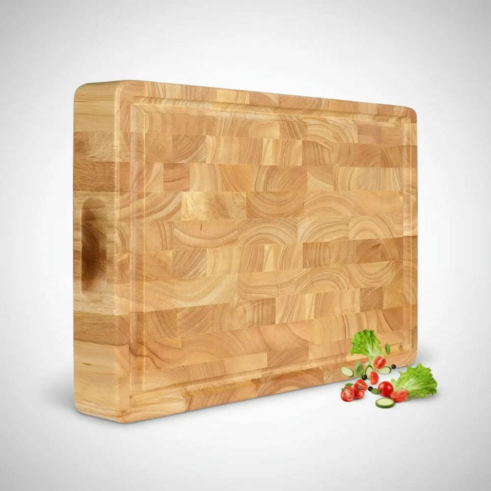 

Большая деревянная разделочная доска с пазом для сока и держателем для креккера — двусторонняя многофункциональная разделочная доска для домашних повара