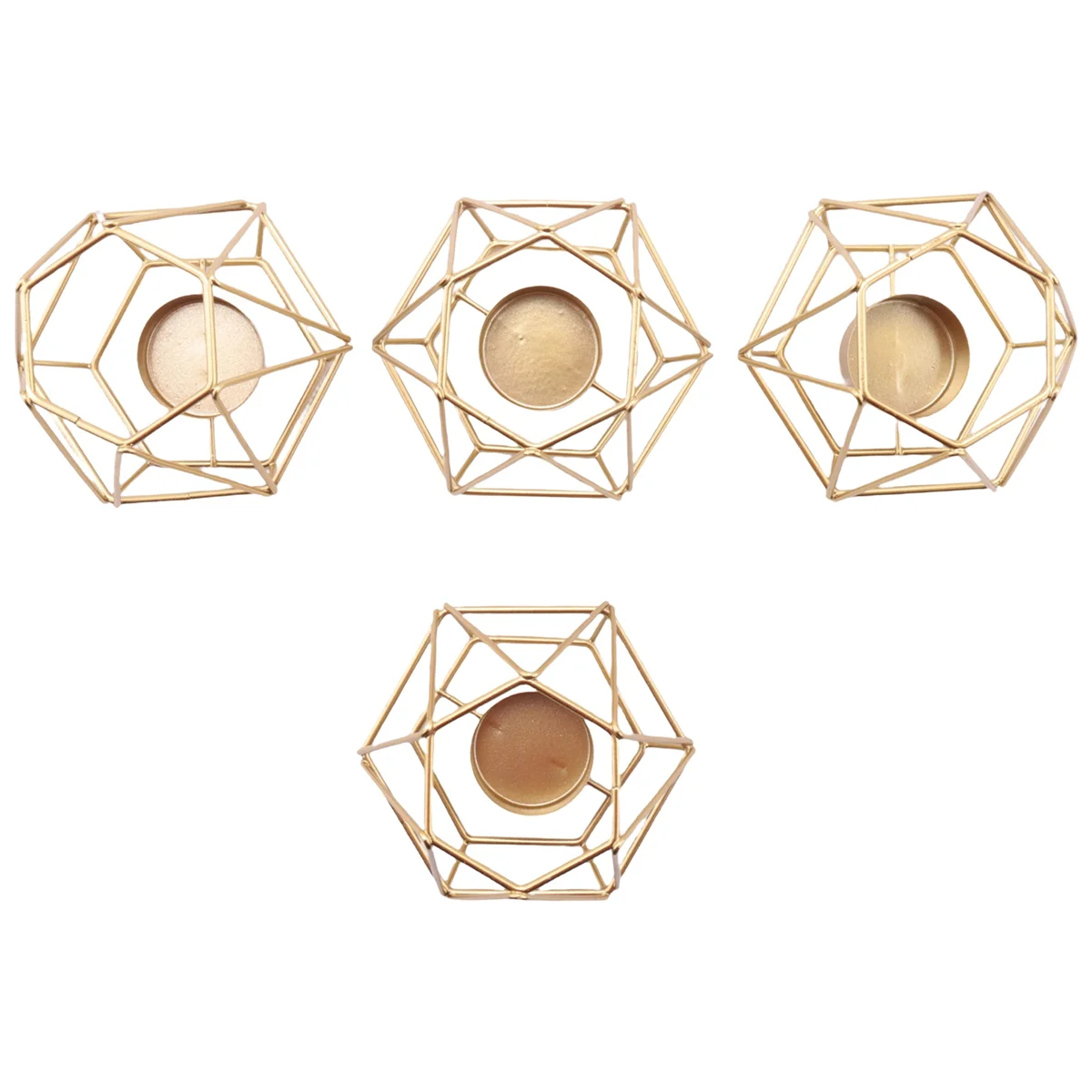 4 Pcs Metal Geometric Design Tea Light Votive Candle Holders, Hollow Tealight Candle Holders for Wedding Home Decoration